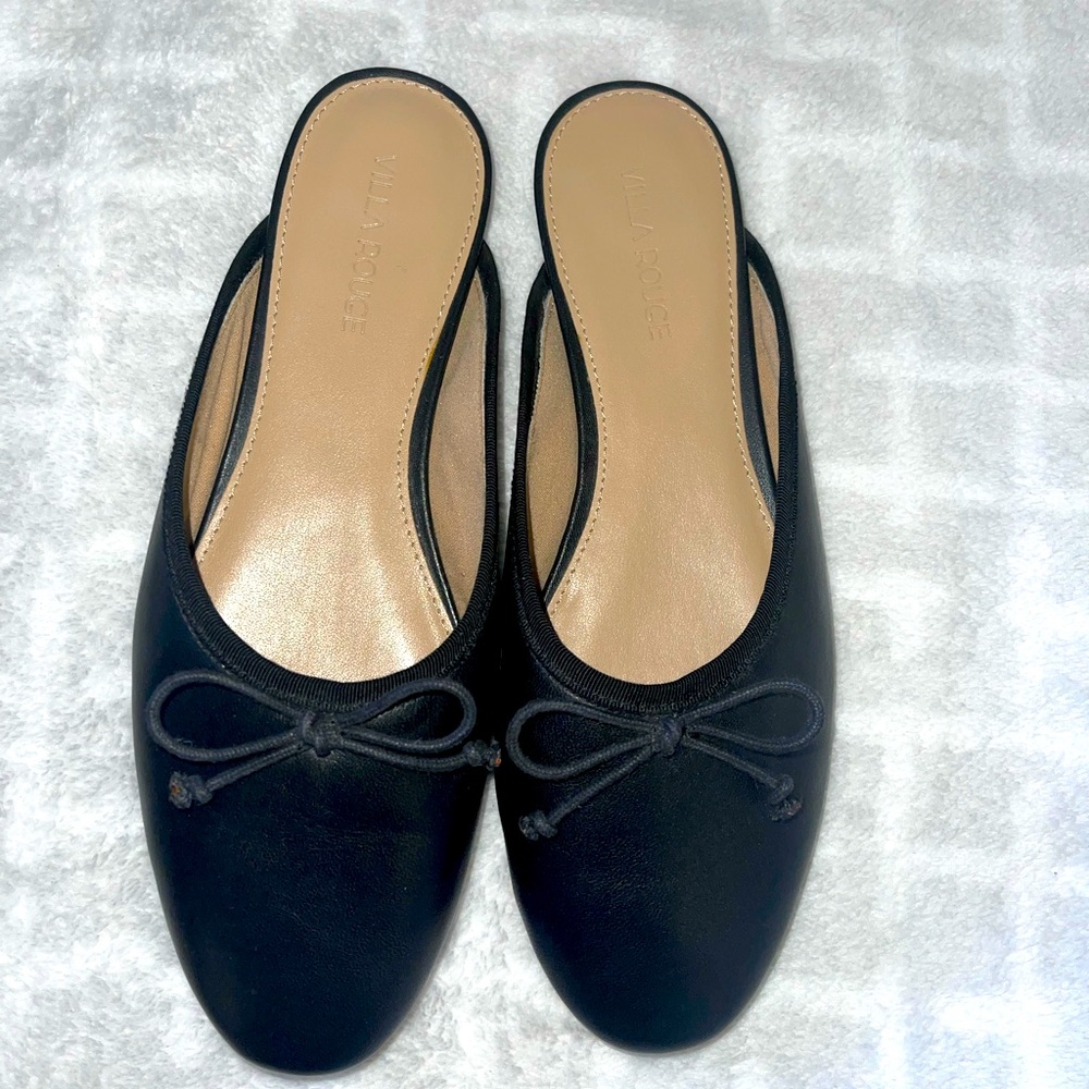 Villa Rouge ballet flat mules slides black leather size 9